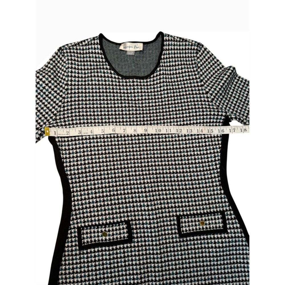 Harper Rose Houndstooth Sheath Dress Black White Knit 3/4 Sleeve Pockets S - Picture 6 of 8